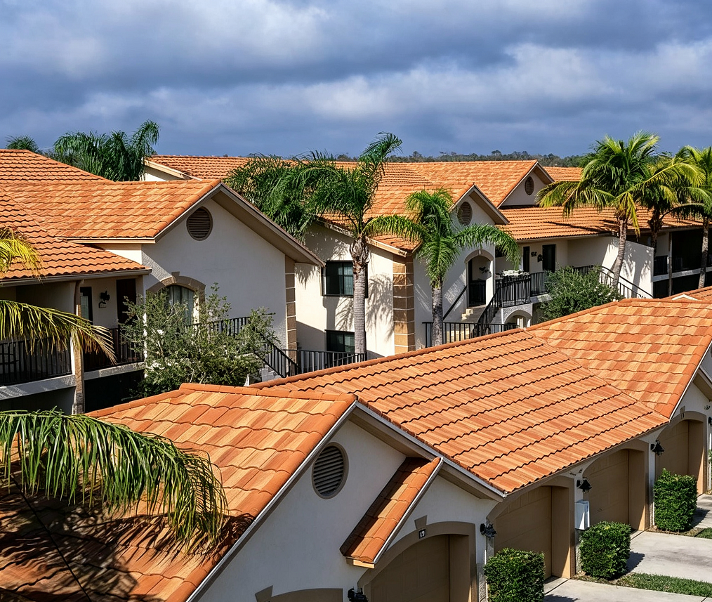 Orange stone-coated roof