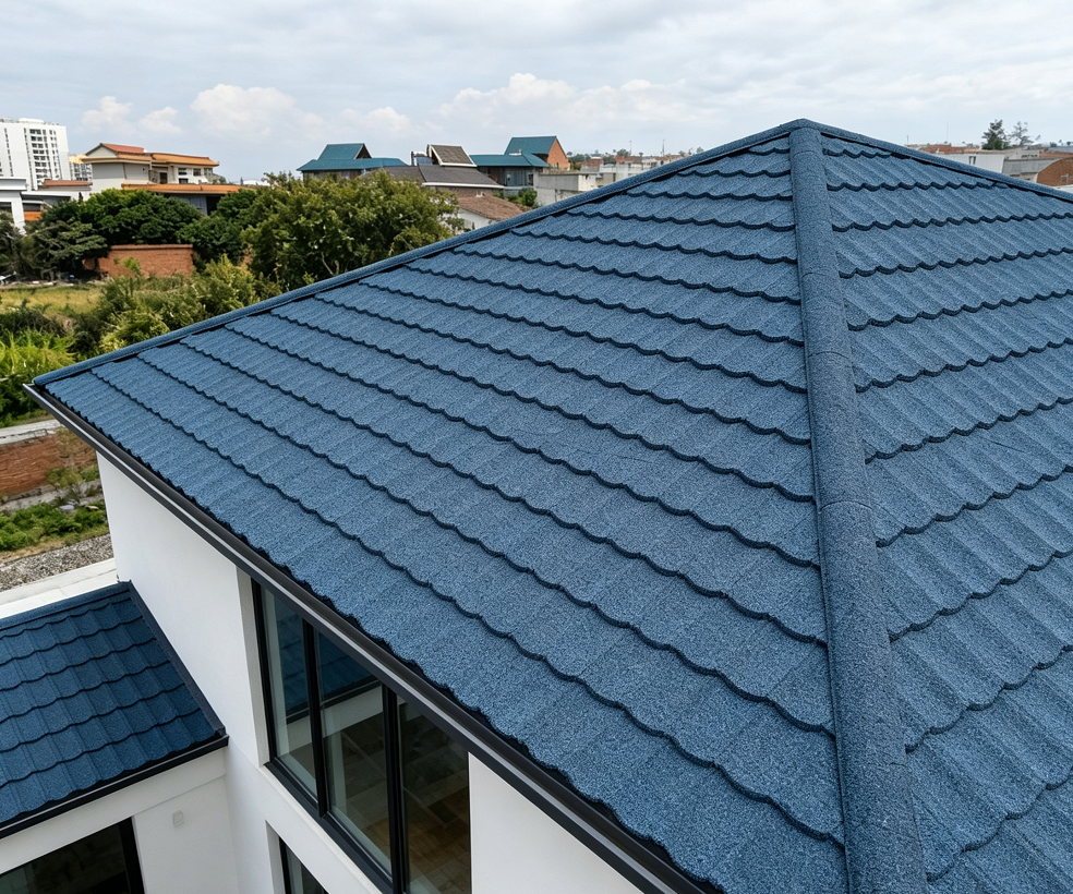Blue stone-coated roof